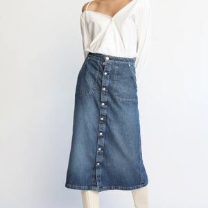 DAILY BLUE Tephy Premium Denim Button-Front Midi Skirt
